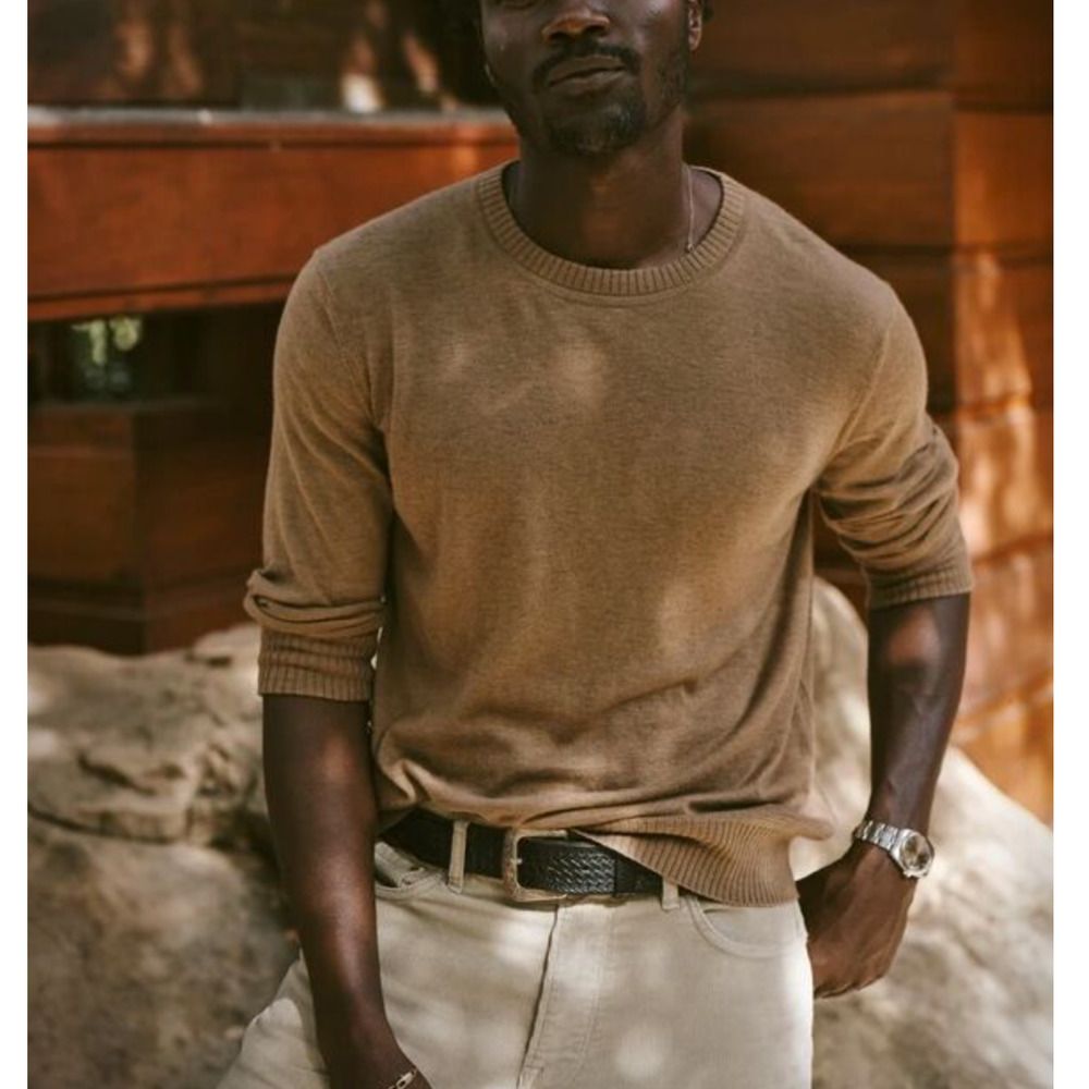BUCK MASON California Cashmere Crew Sweater Camel Tan {G7}